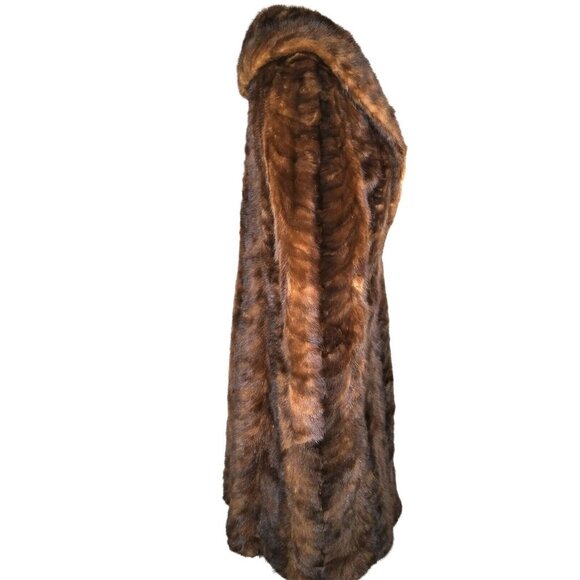 VINTAGE 50s I. MAGNIN Full Length Demi Buff MINK FUR COAT Mahogany Shawl Collar - Picture 4 of 11